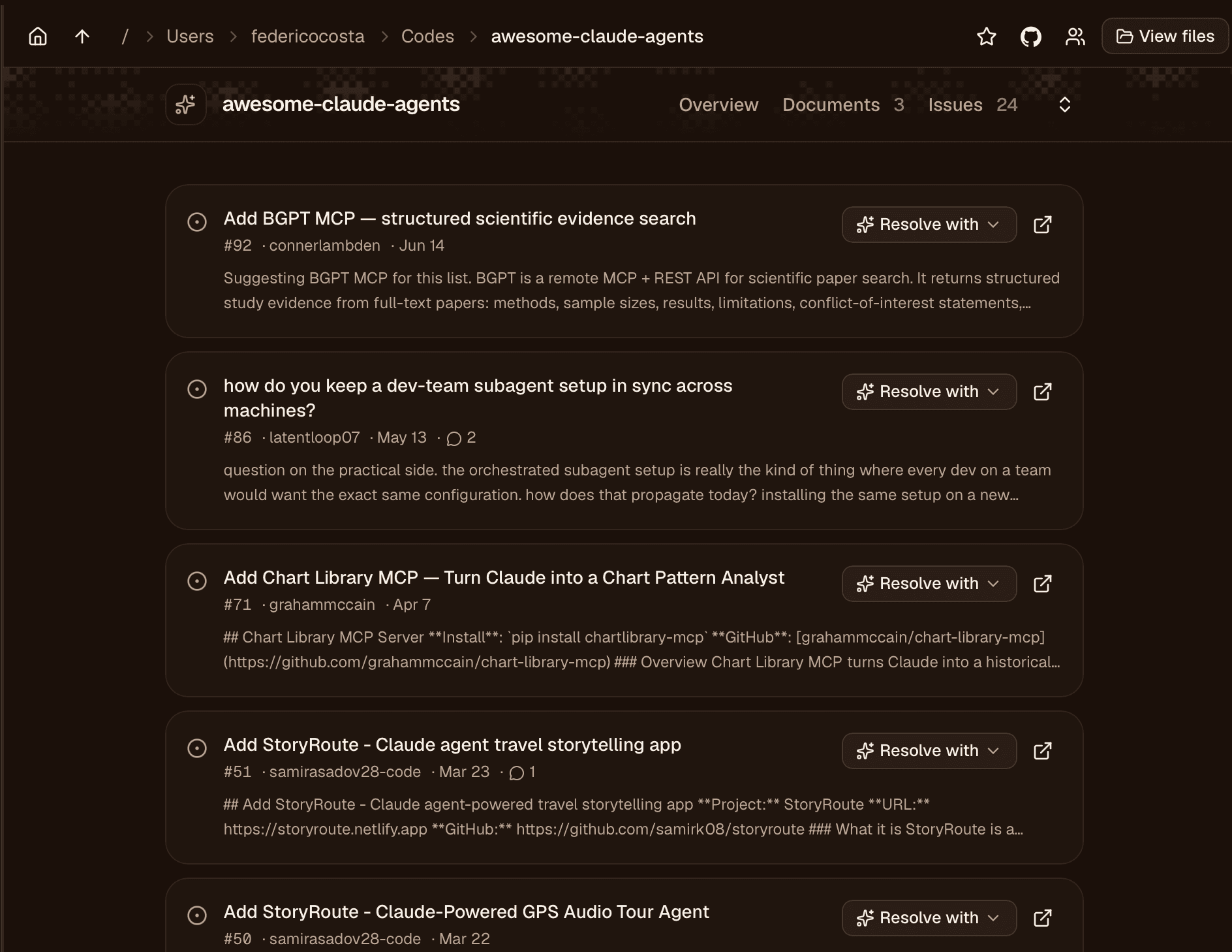The repository's issues and team, inside Clario.