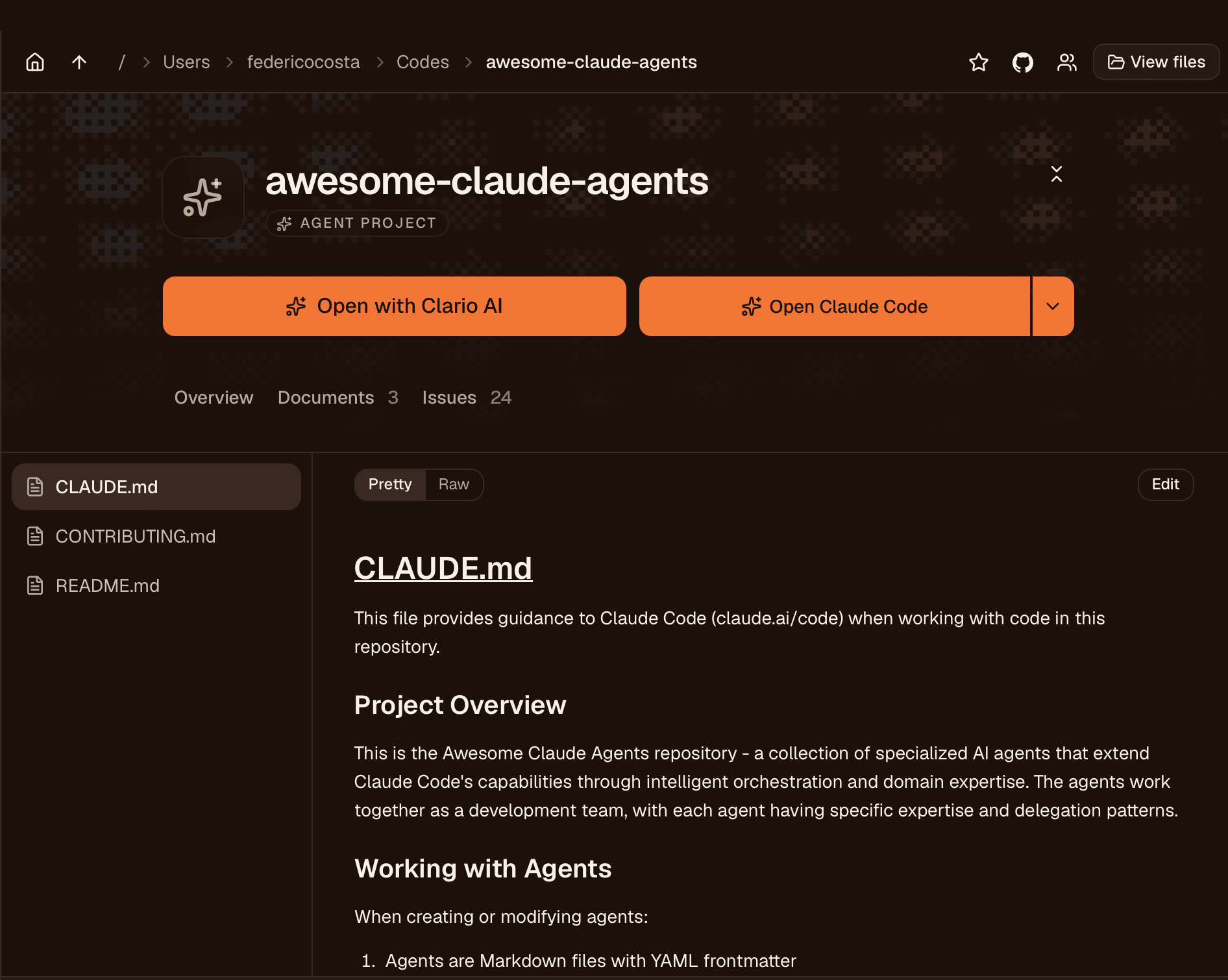 The project page: commands, TODOs and documents, no command line.